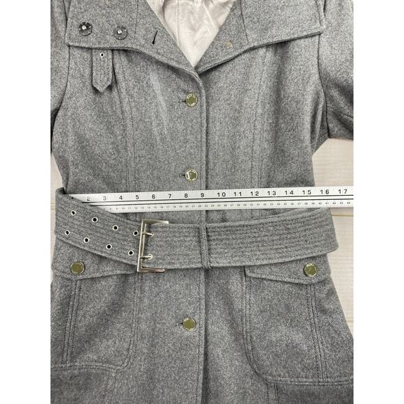 Kenneth Cole Coat Womens Sz 8 Gray Belted Wool Blend Trench Coat Satin Lined - Picture 5 of 15